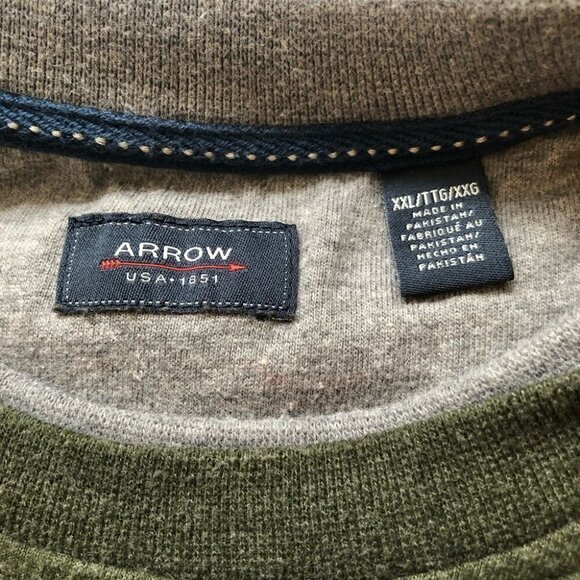 Arrow Mens XXLg Long Sleeve  Henley in Hunter Green and Grey Trim - Picture 4 of 11
